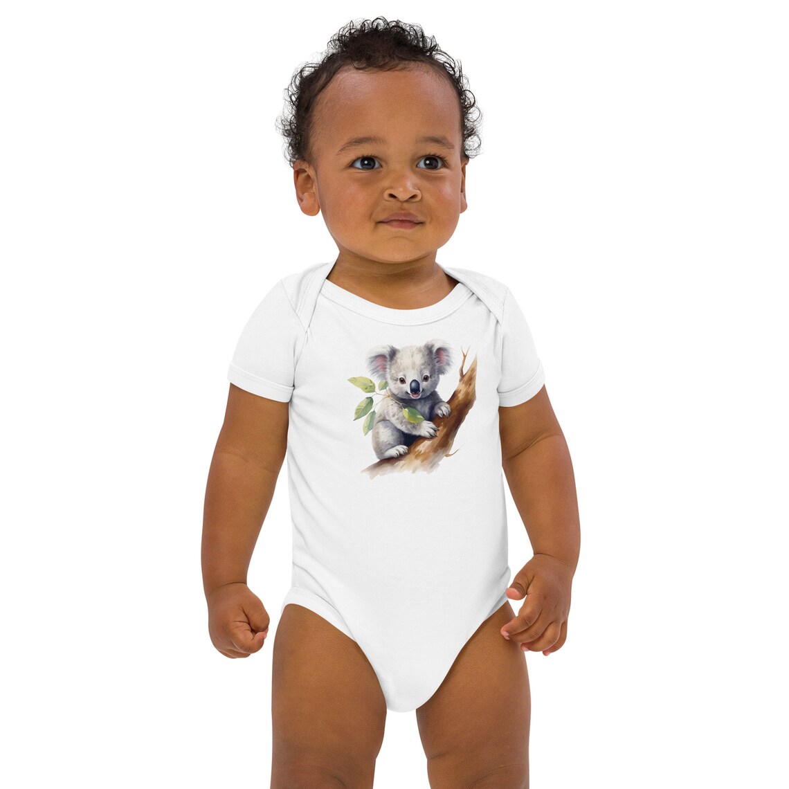Baby Koala Watercolor Design Shown On White Baby Onesie Poster - Image 5