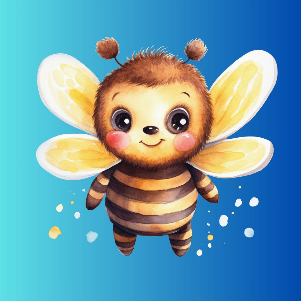 Adorable Baby Bee Watercolor Glowing Yellow Wings Nursery Wall Art - Image 3