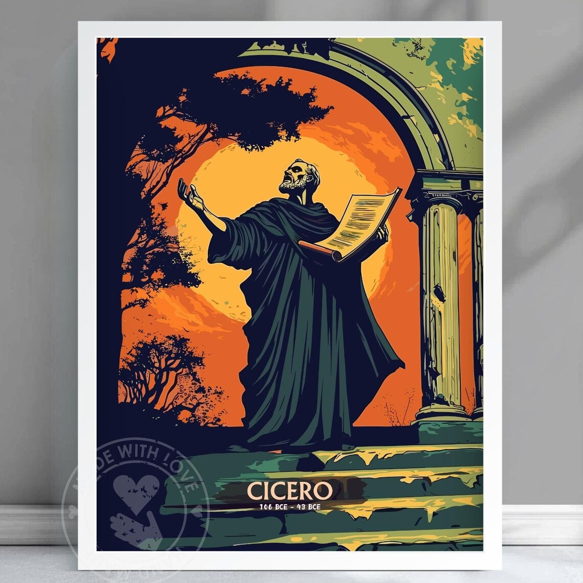 Cicero Roman Orator Scroll Sunset Classical History Art Poster