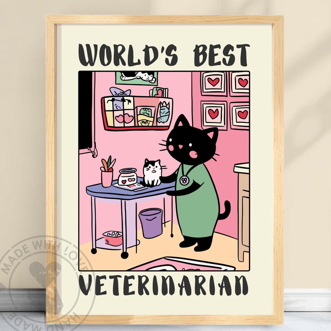 World's Best Veterinarian Cat With Kitten Patient Cute Vet Gift Poster