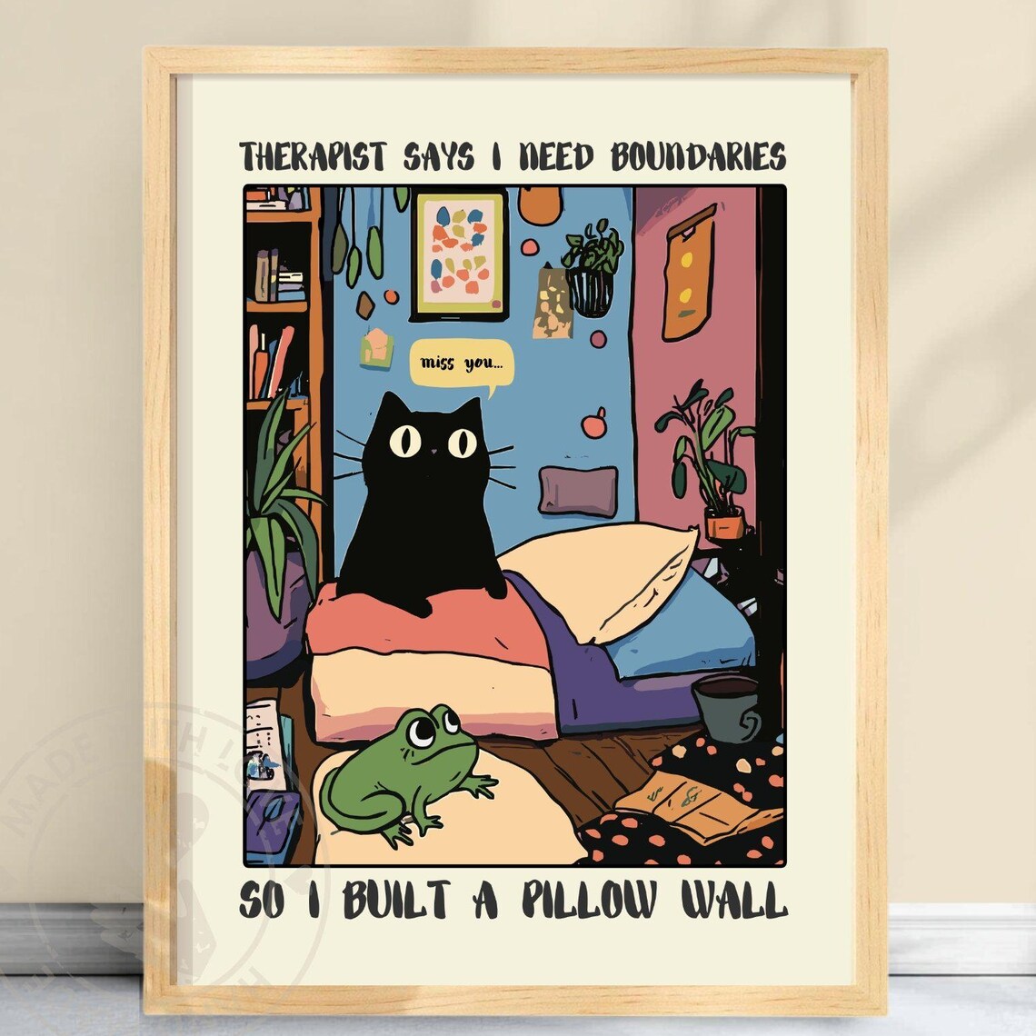 Therapist Says I Need Boundaries Pillow Wall Funny Cat Poster
