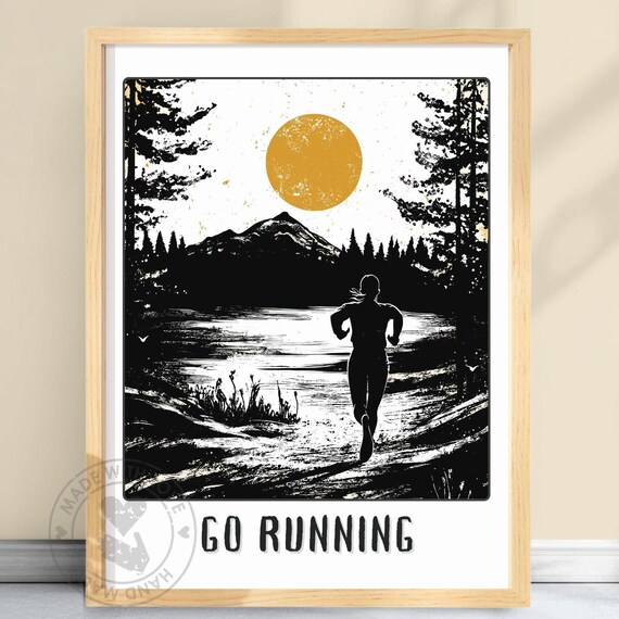 Go Running Motivational Poster Woman Runner Sunset Fitness Art
