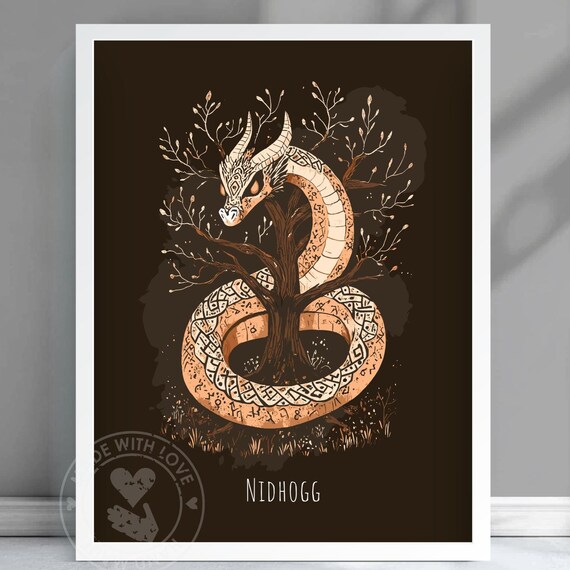 Nidhogg Poster Norse Mythology Dragon Of The Underworld Nordic Ancient Art