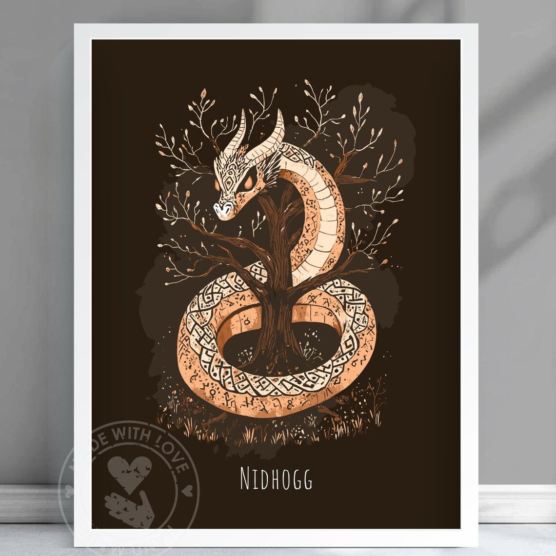 Nidhogg Norse Mythology Dragon Coiled Around the Tree Poster