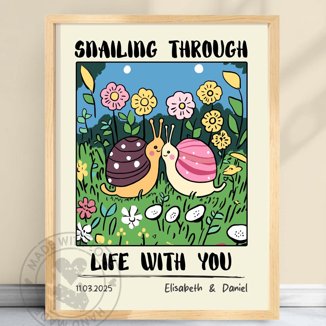 Custom Snail Couple Portrait Retro Art Print