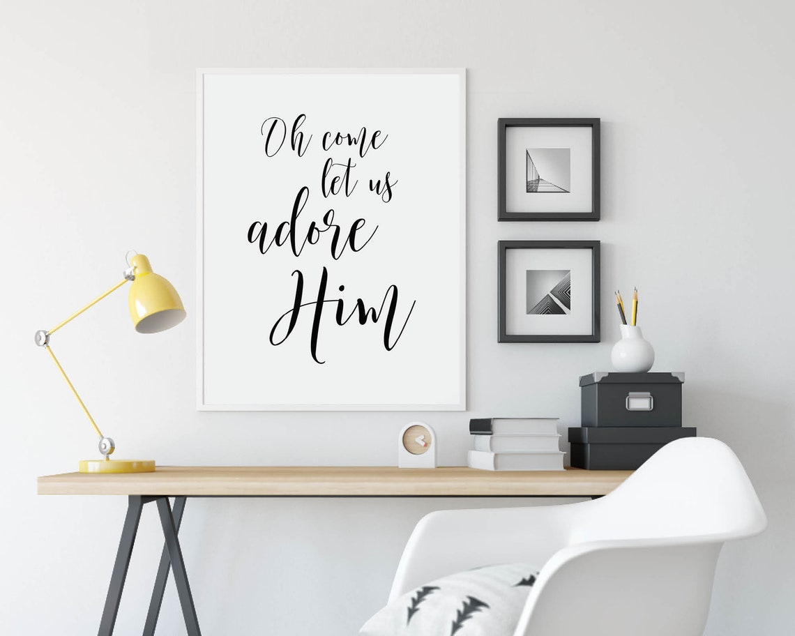 Oh Come Let Us Adore Him Christmas Quote Poster Holiday Decor - Image 2