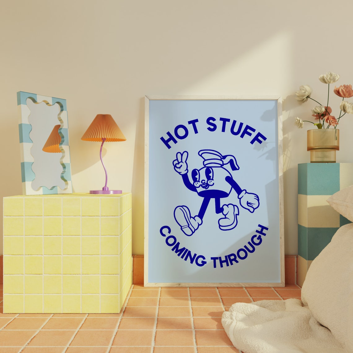 Hot Stuff Coming Through Blue Retro Coffee Pot Mascot Poster - Image 2
