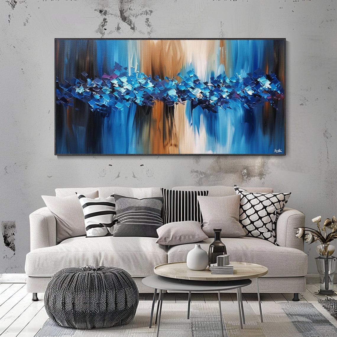 Blue Abstract Crystal Horizon Palette Knife Textured Modern Art Poster - Image 4