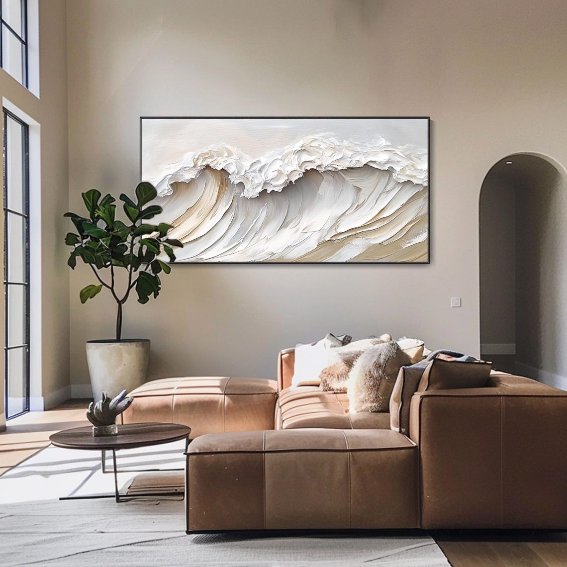 Beige White Curling Wave Minimalist Wabi Sabi Style Art Poster - Image 4