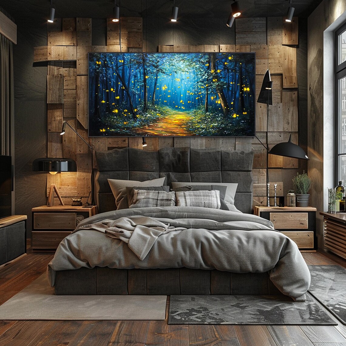 On Panoramic Forest Art Original Large Long Wide Forest Painting Horizontal Enchanted Woods Textured Wall Art Modern Home Decor - Image 3