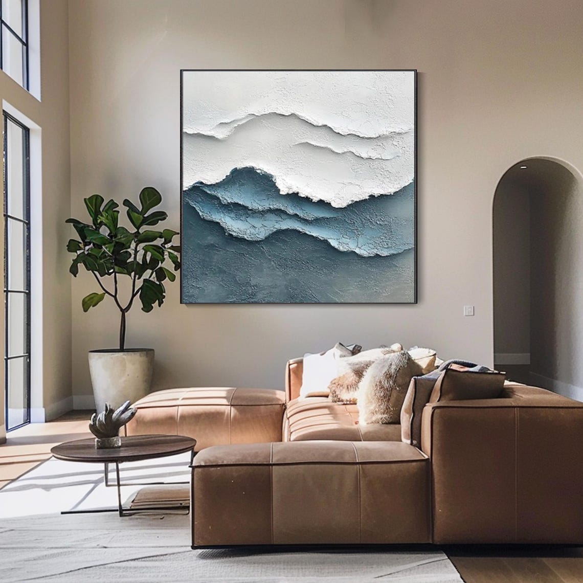 On Painting 3d Minimalist Ocean Waves Art Painting Party Texture Wall Art Wabi Sabi Wall Art Living Room Painting Fashion Room Decor - Image 3