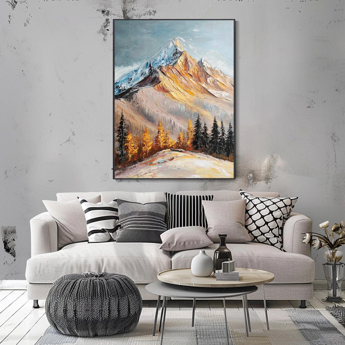 Snow Peak Mountain Golden Slopes Autumn Pine Trees Vertical Art Poster - Image 4