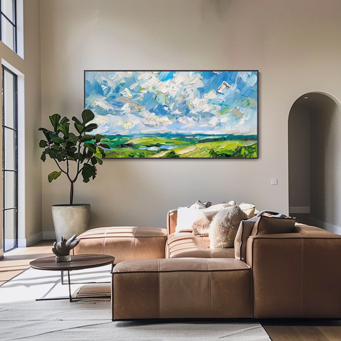 Dramatic Cloud Sky Green Rolling Hills Impasto Landscape Art Poster - Image 4