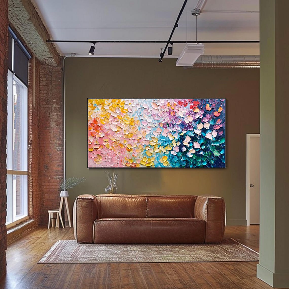 Rainbow Petal Gradient Abstract Impasto Colorful Floral Art Poster - Image 4