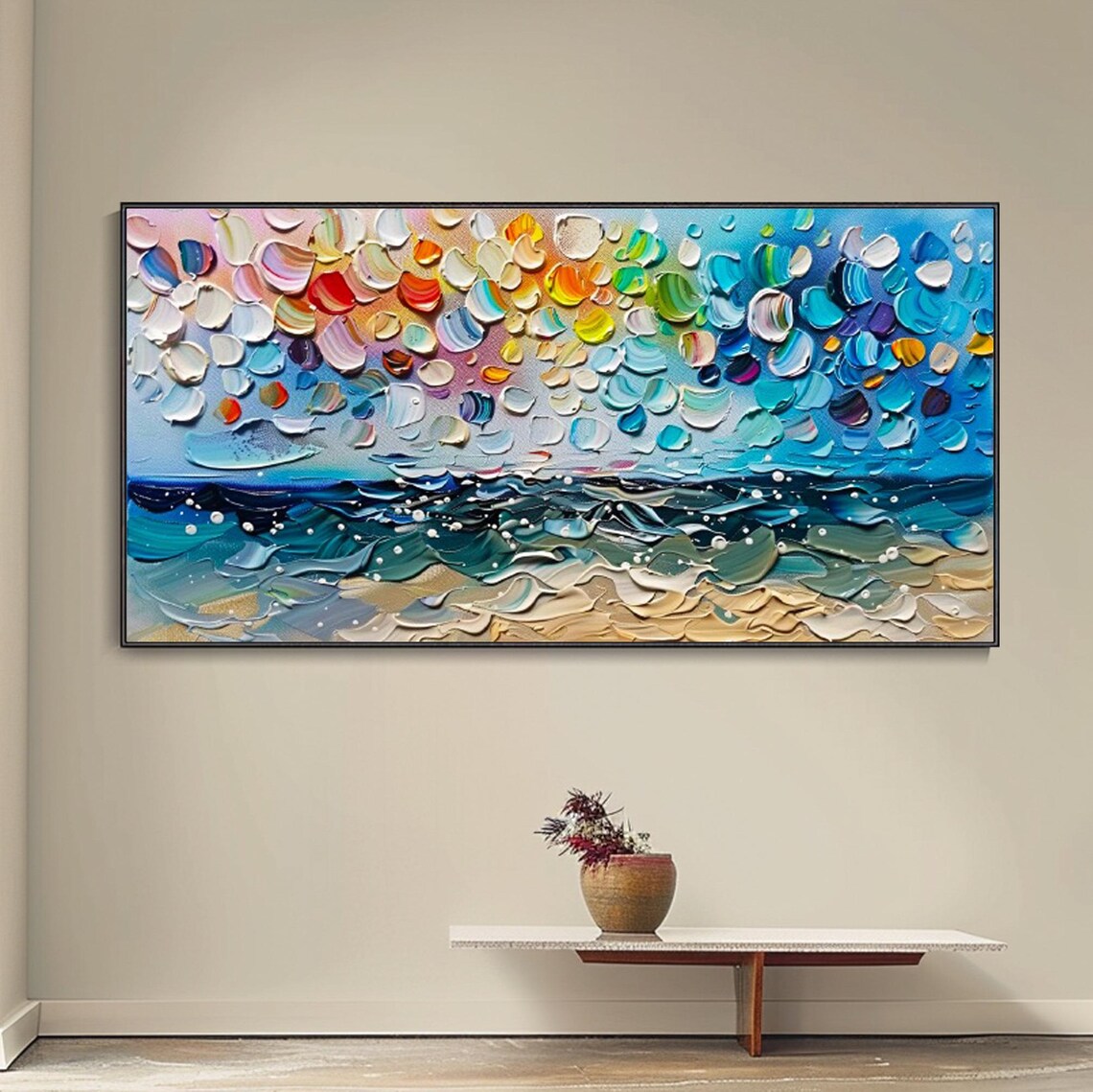 Colorful Dotted Sky Ocean Horizon Abstract Seascape Textured Art Travel Poster