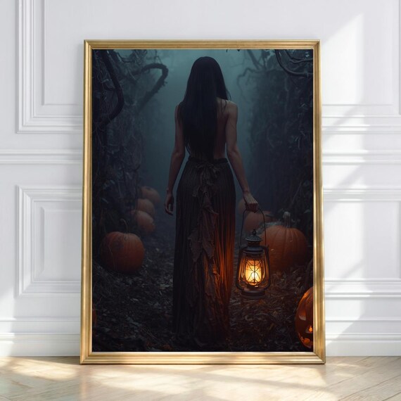 The Lantern Bearer Feminine Forest Art Witchy Halloween Wall Print