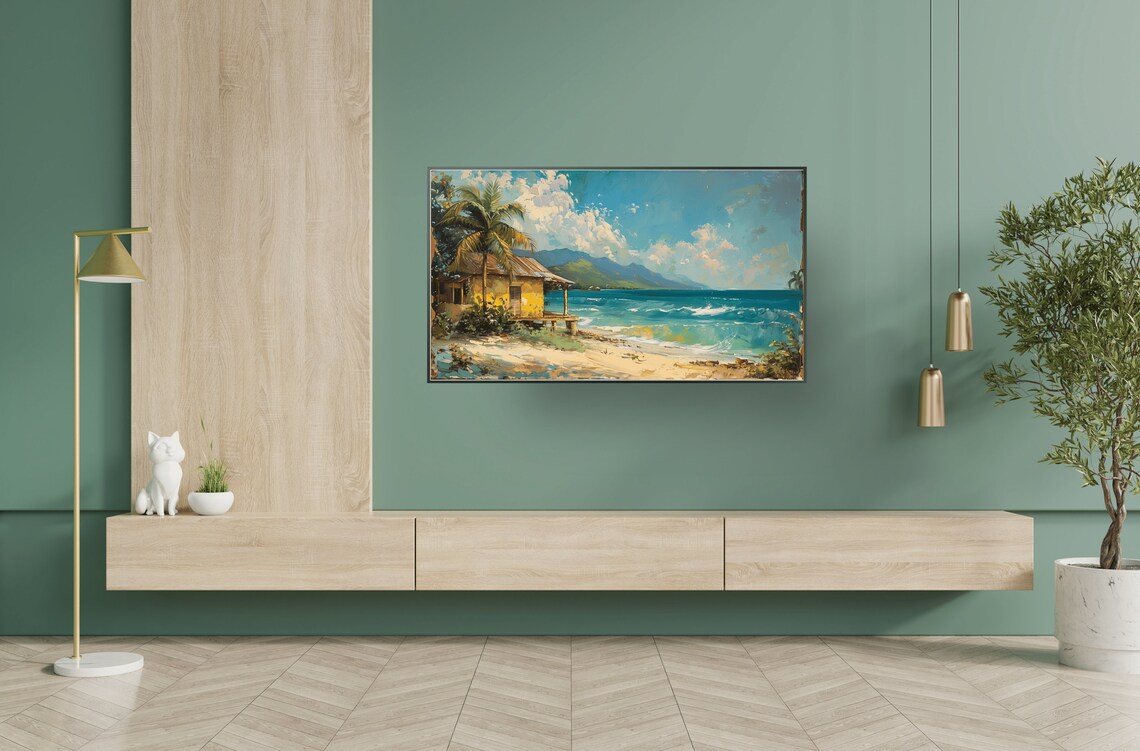 Tropical Beach Art For Frame Tv Serene Ocean Landscape Instant Frame Tv Beach Pastel Art - Image 2