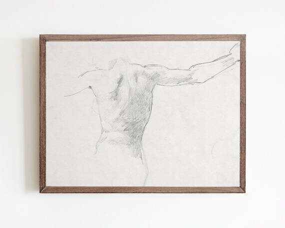 Classical Figure Study Sketch of a Standing Back in Pencil Drawing Poster