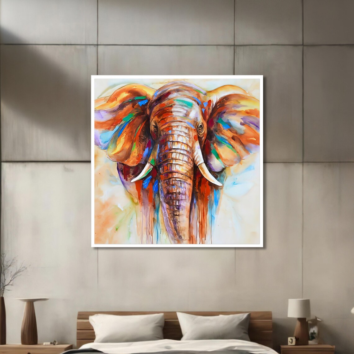 Vibrant Elephant Painting, Modern Home Decor - Image 3