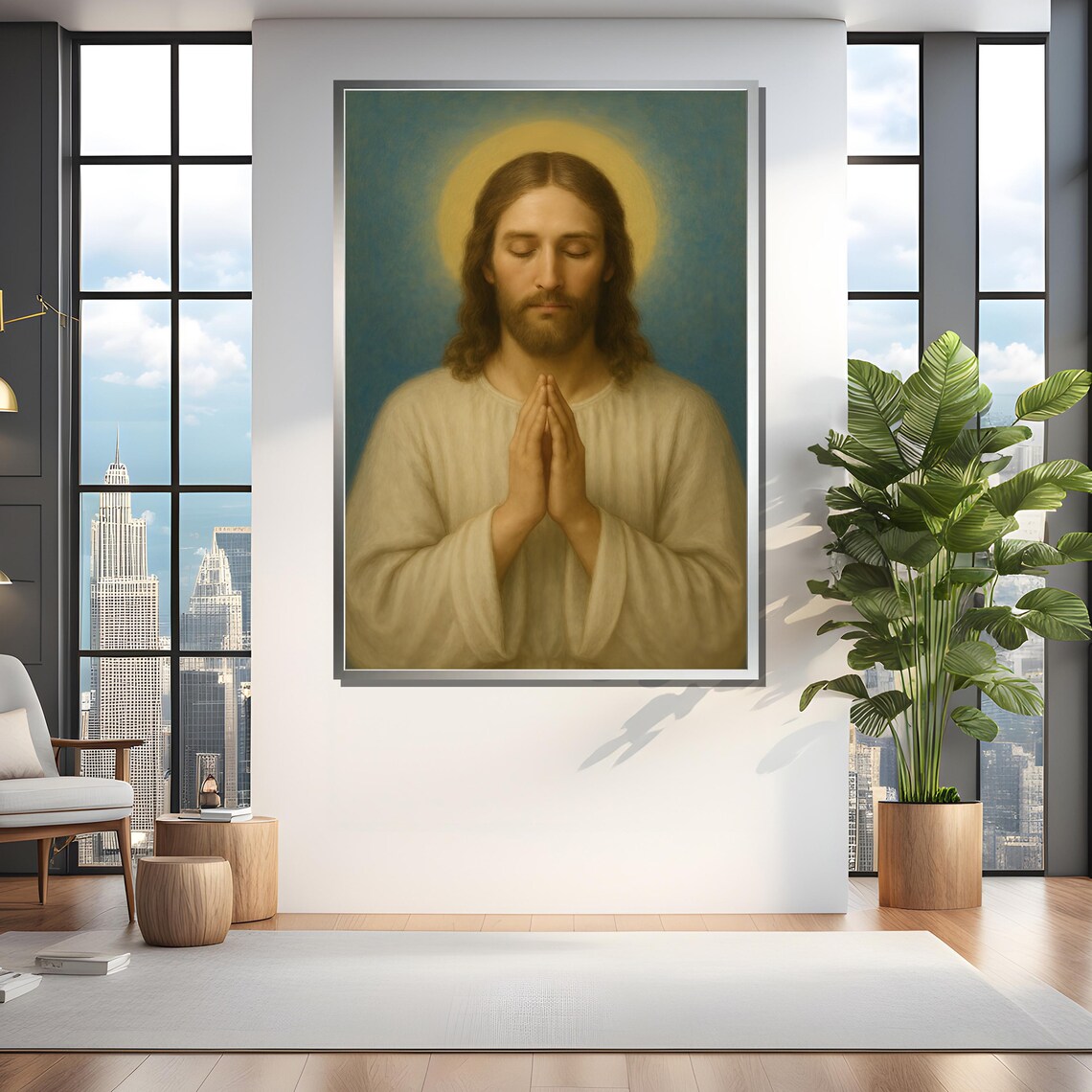 Serene Jesus Christ Painting, Peaceful Religious Wall Decor - Image 4