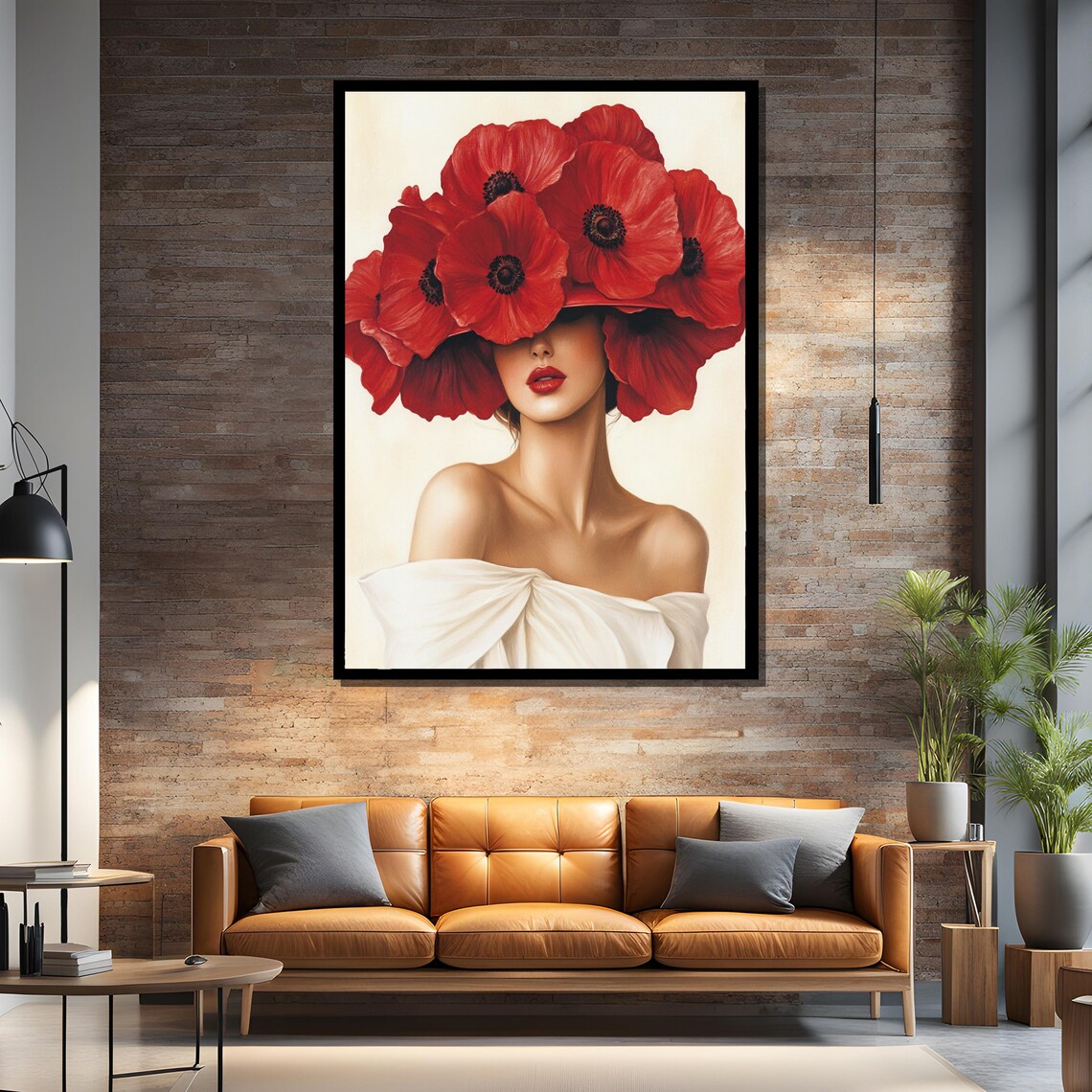 Woman With Red Poppies Hat, Elegant Floral Portrait - Image 4