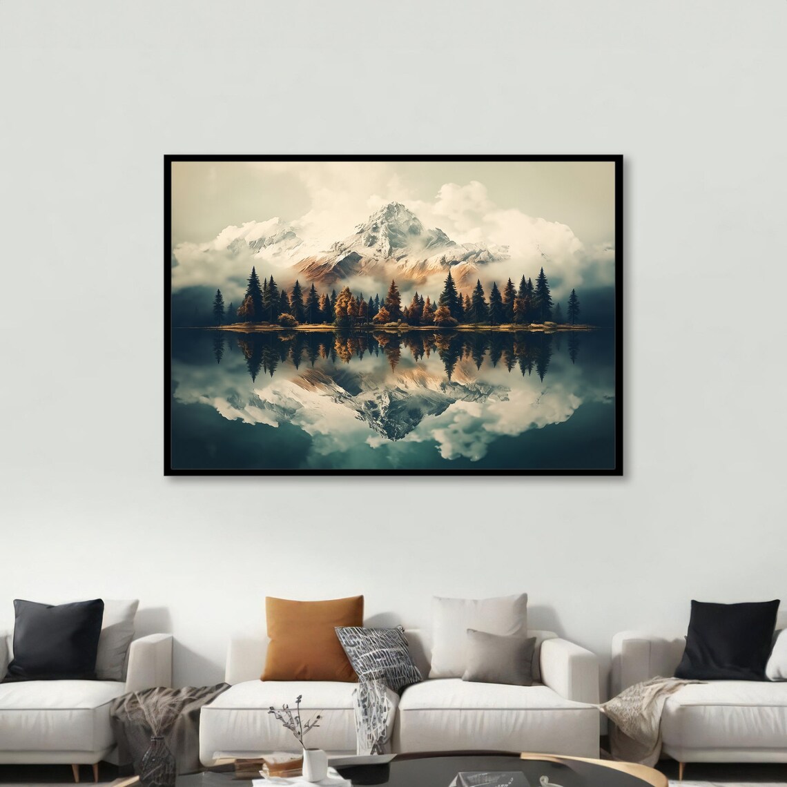 Serene Mountain Reflection, Tranquil Landscape Art Print - Image 3