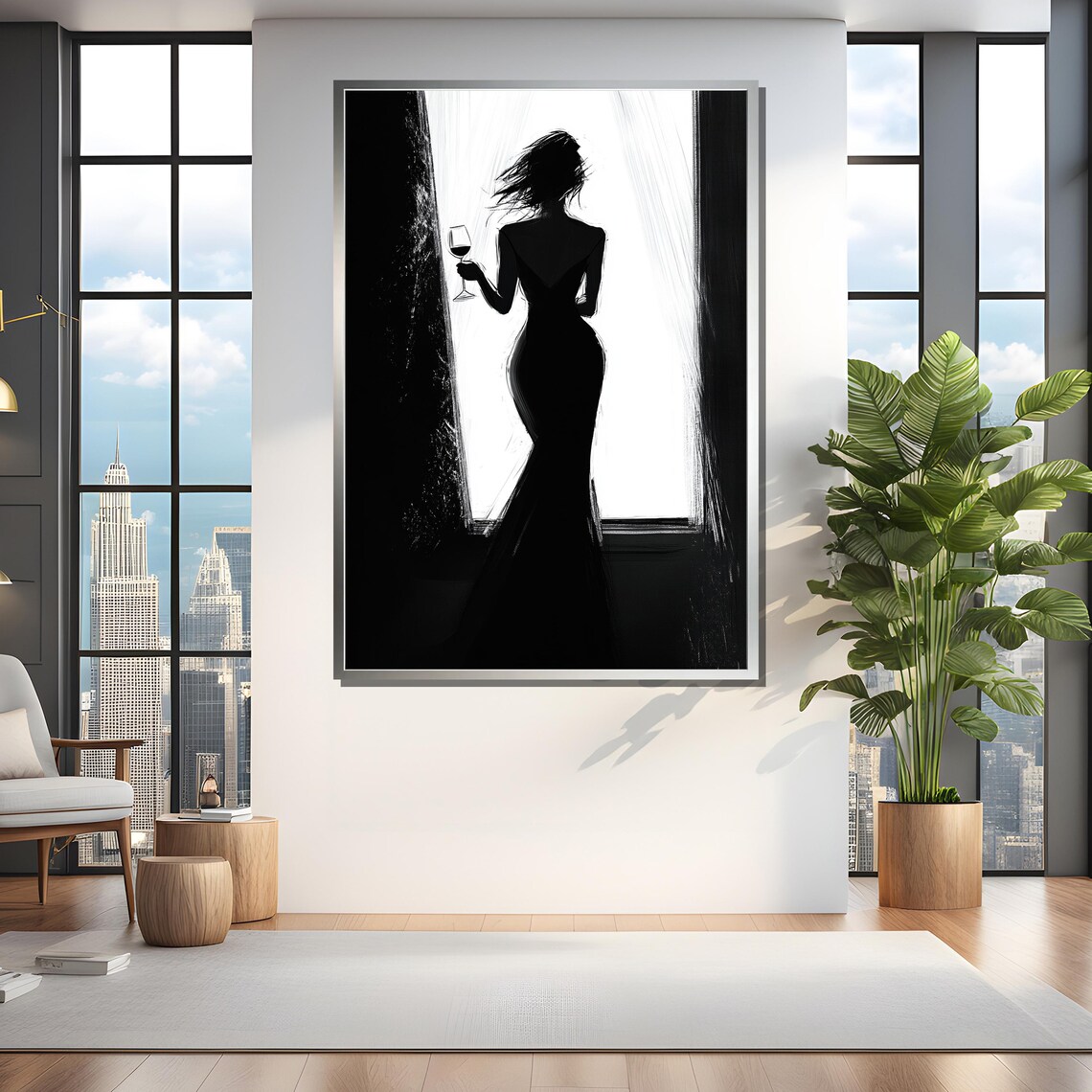 Silhouette Of Woman With Wine Glass, Minimalist Art Print - Image 3