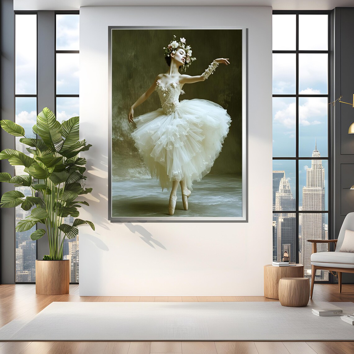 Ballerina in White Tulle Dress with Floral Crown Dance Art Poster - Image 4