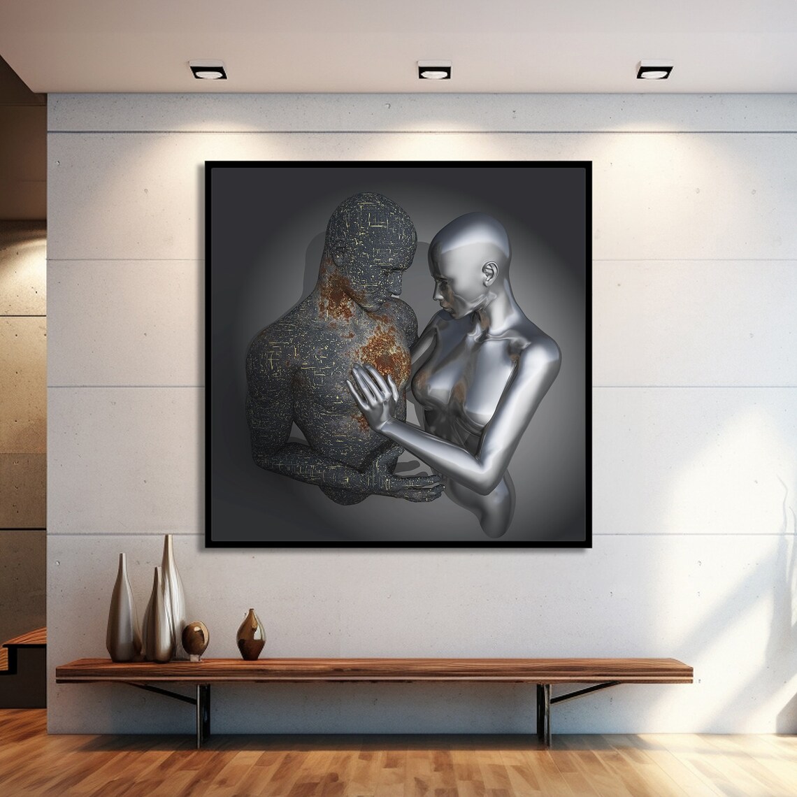 Modern Abstract Painting, Romantic Futuristic Design - Image 2