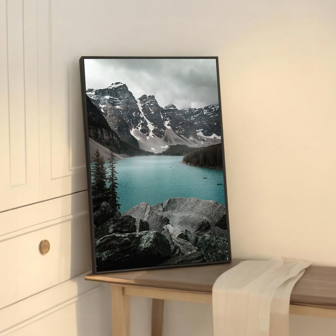 Serene Mountain Lake And Snowy Peaks Landscape Art Print - Image 5