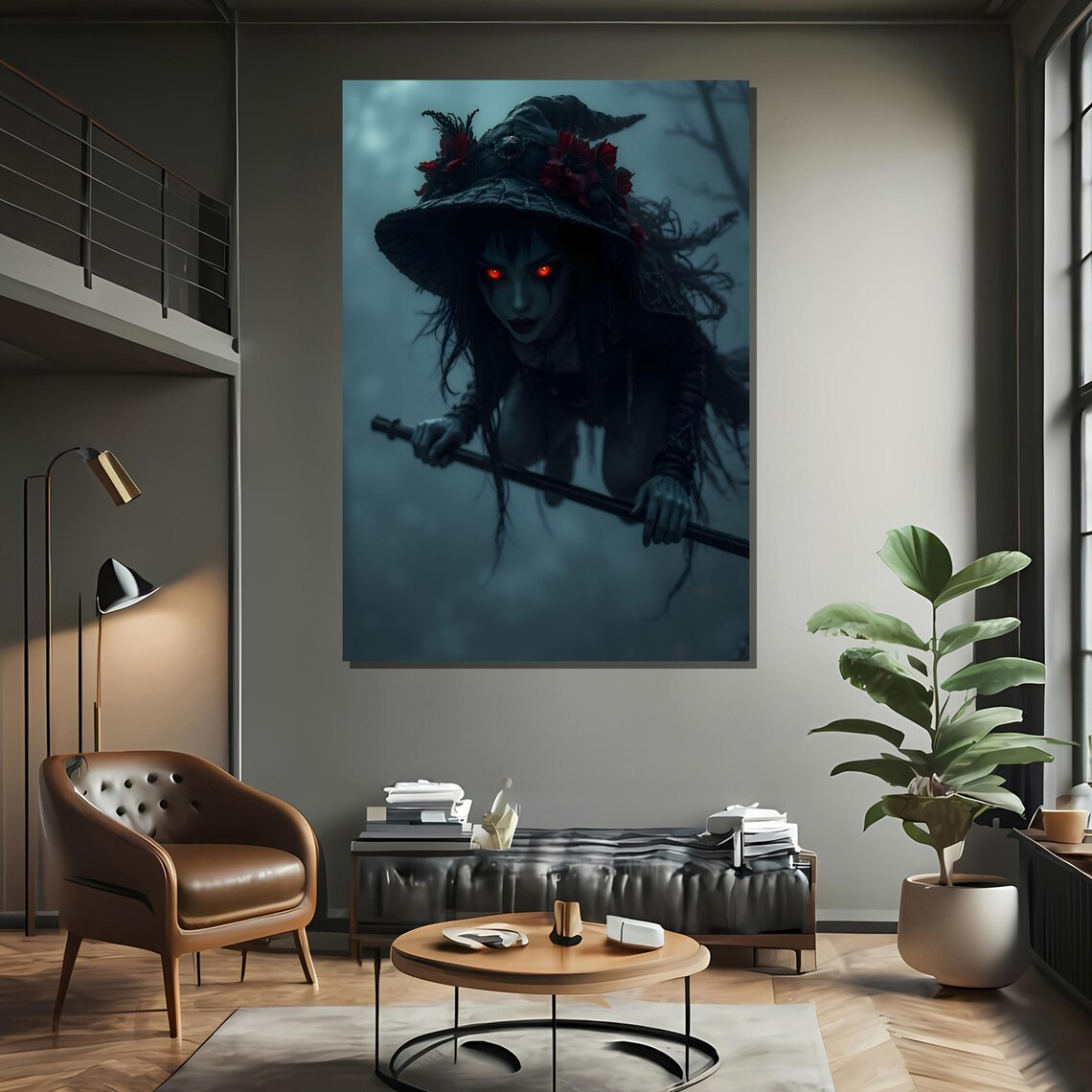 Dark Horror Witch With Glowing Eyes, Gothic Decor Art Print - Image 2