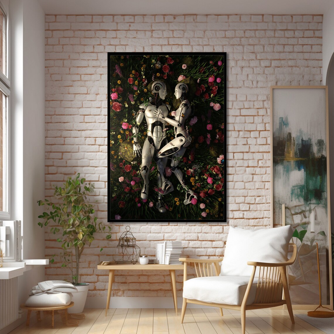 Robotic Lovers Resting in a Flower Field, Art Print - Image 2