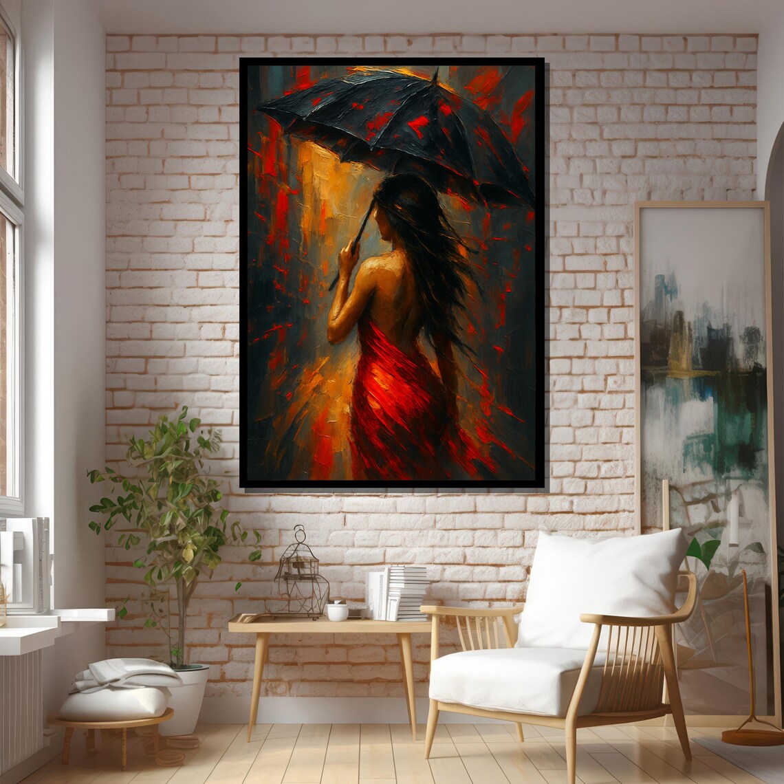 Abstract Woman In Red With Umbrella, Wall Art Print - Image 5