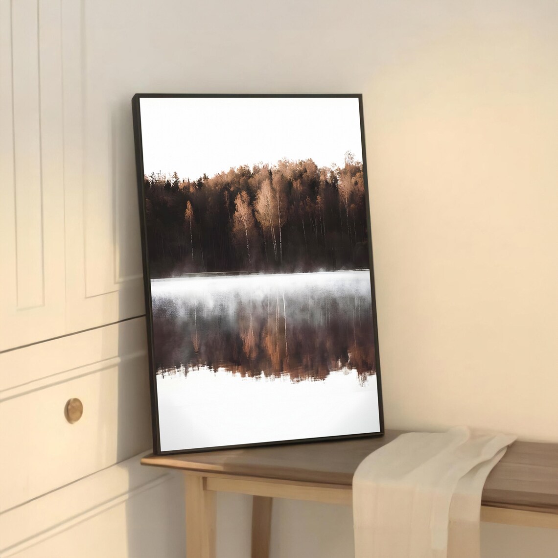 Morning Mist Over Autumn Lake, Serene Landscape Print - Image 5