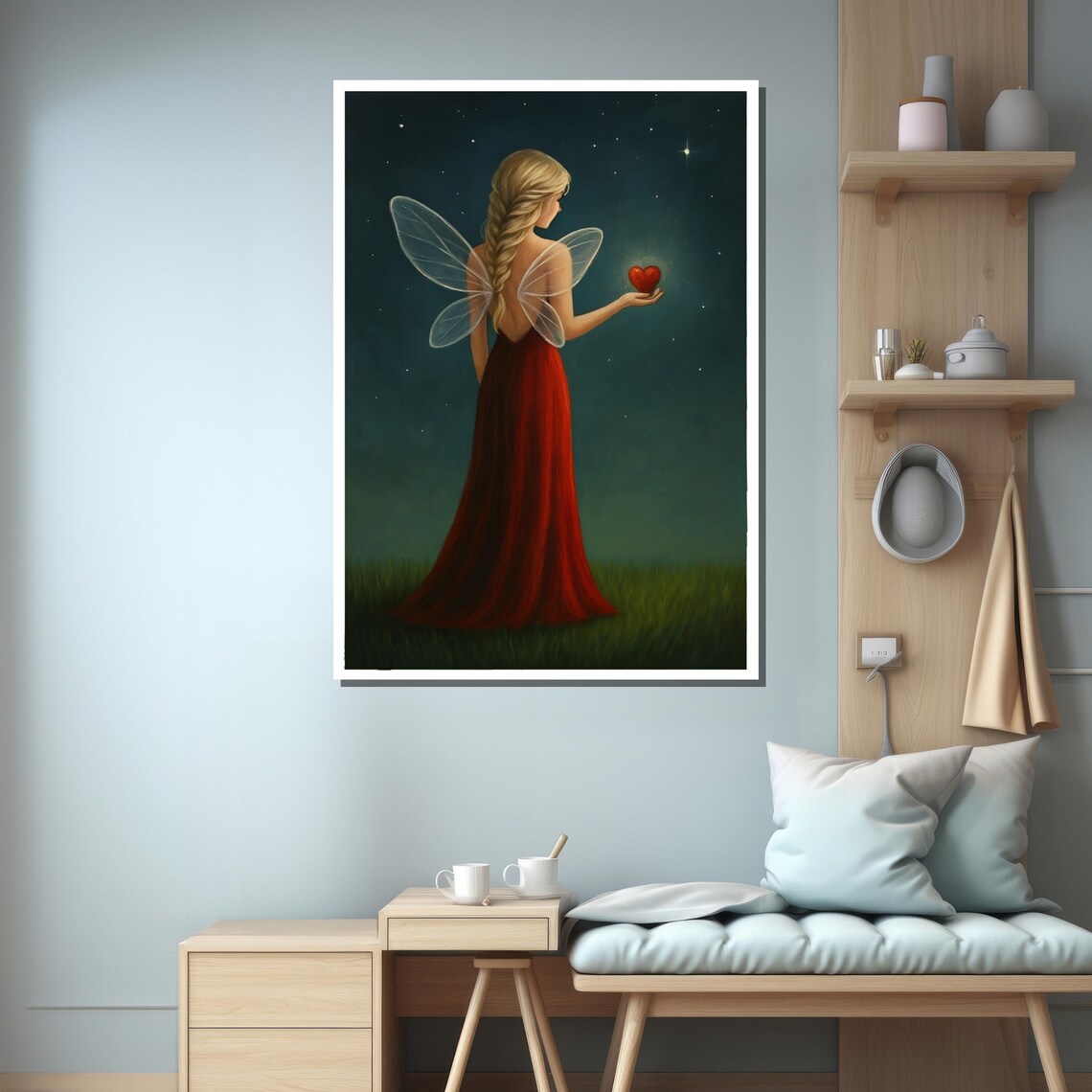 Fairy Girl Holding A Heart Under Stars, Whimsical Bedroom Decor - Image 3