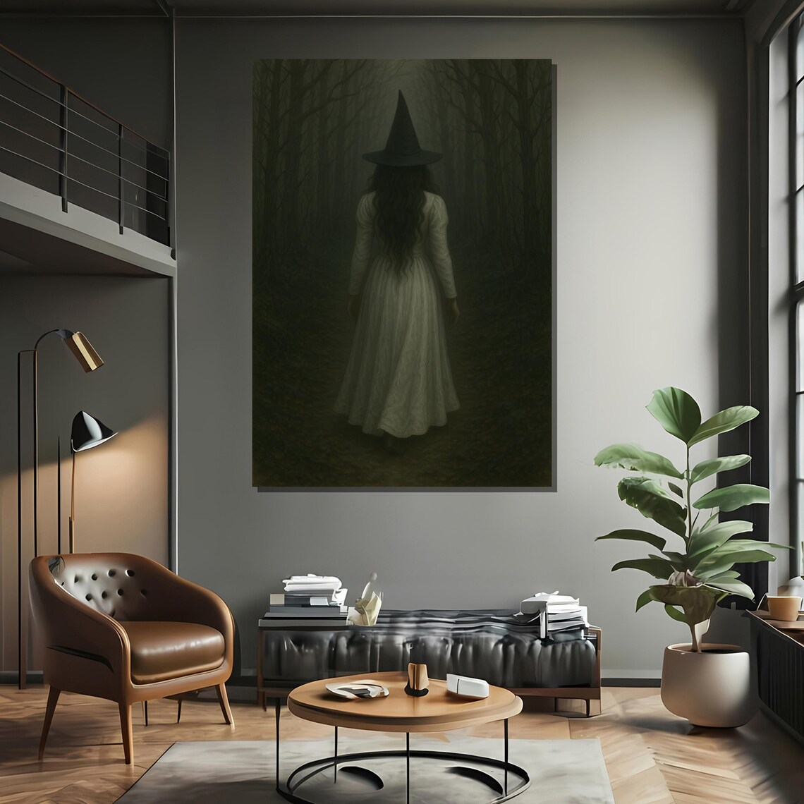 Witch In White Walking Into The Forest, Gothic - Image 2