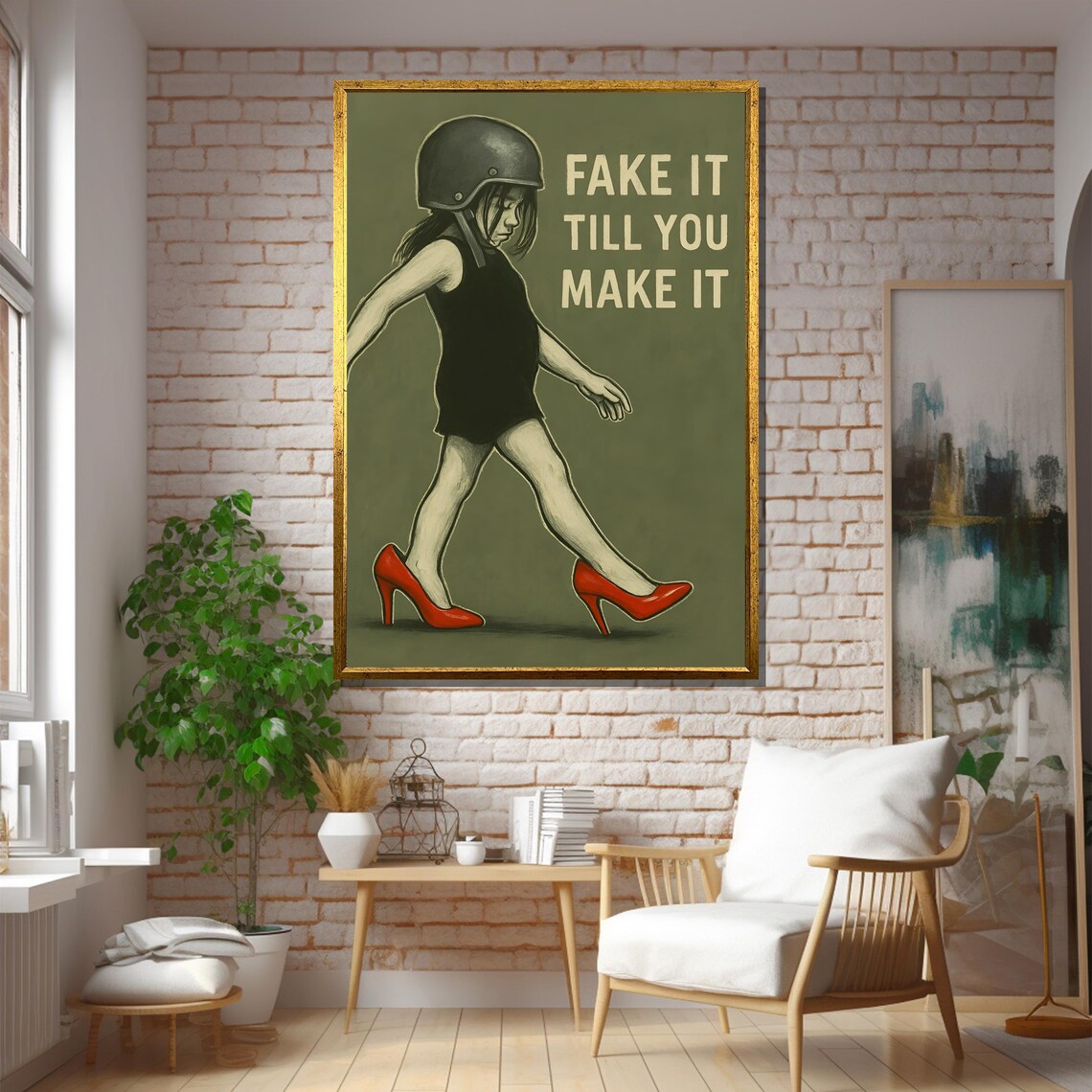 Fake It Till You Make It Motivational Quote Poster Girl in Red Heels - Image 5