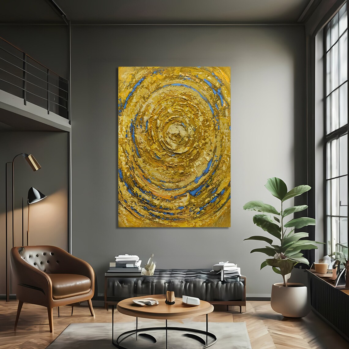 Vibrant Abstract Yellow Swirl, Modern Textured Art Print - Image 3