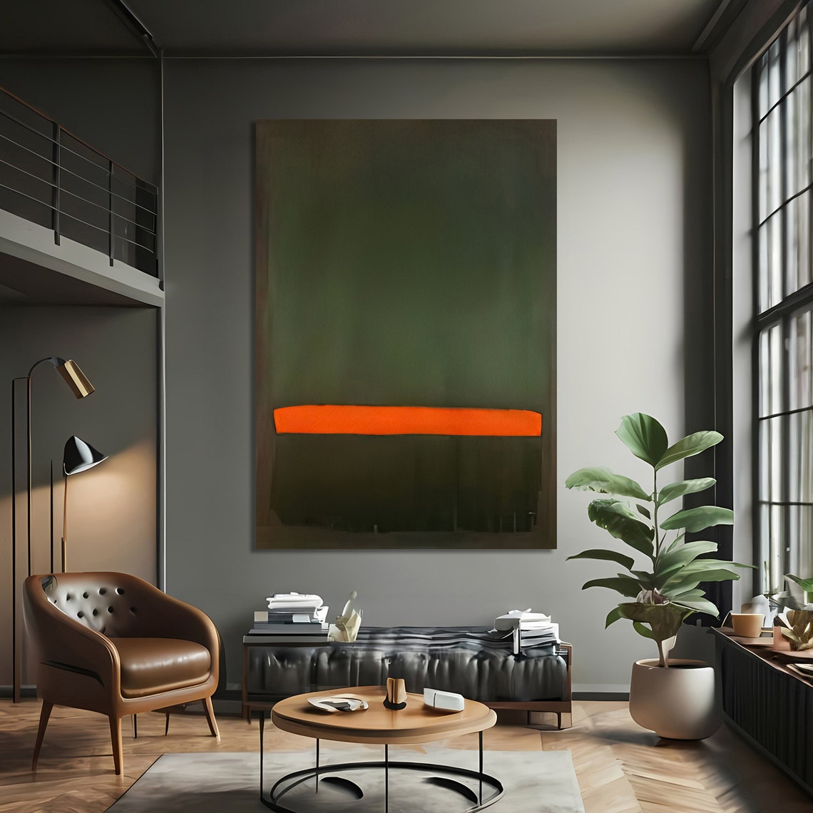 Modern Green And Orange Mark Rothko Style Abstract Wall Art For Sophisticated And Contemporary Home Decor - Image 3