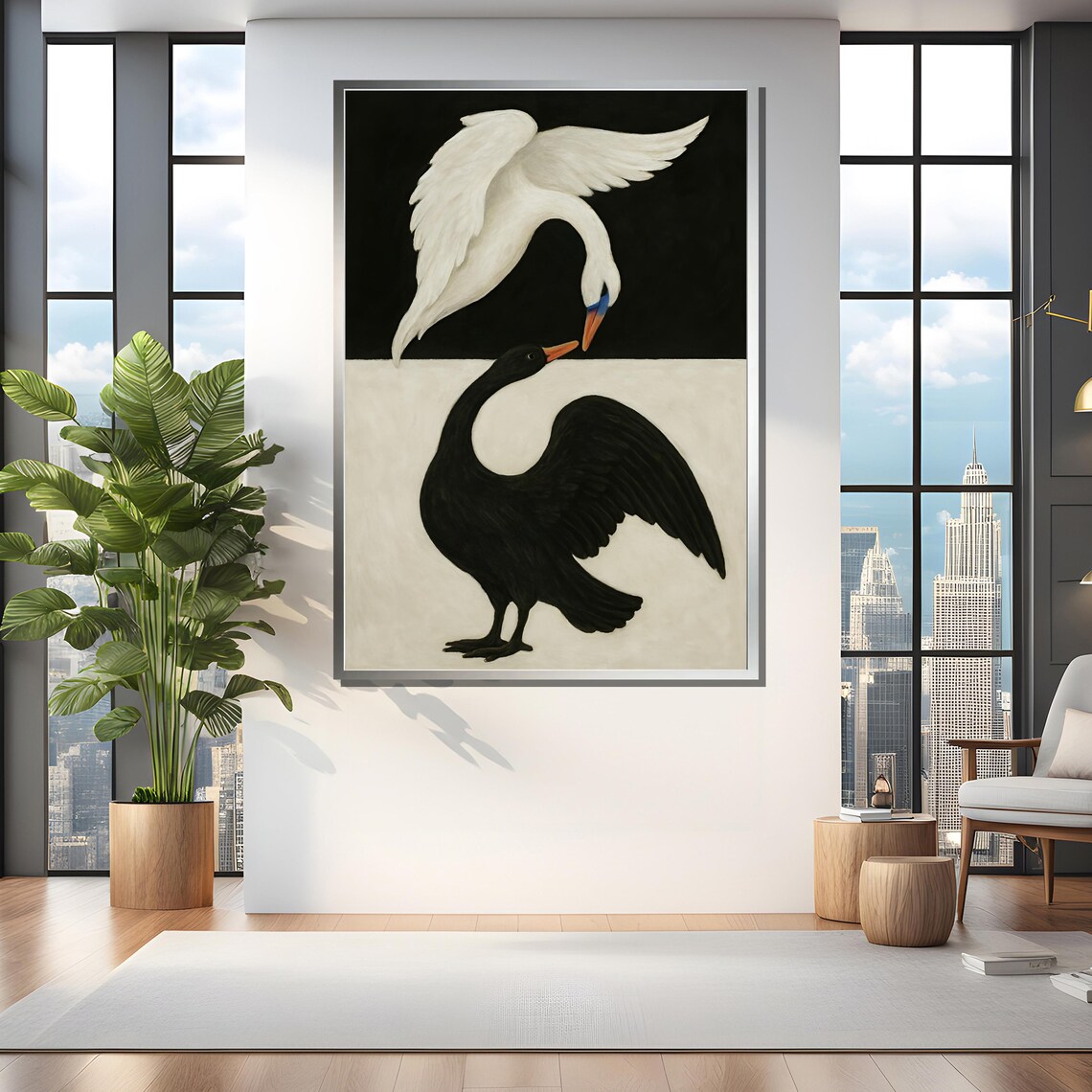 Black And White Swans in Yin Yang Harmony Art Print - Image 4