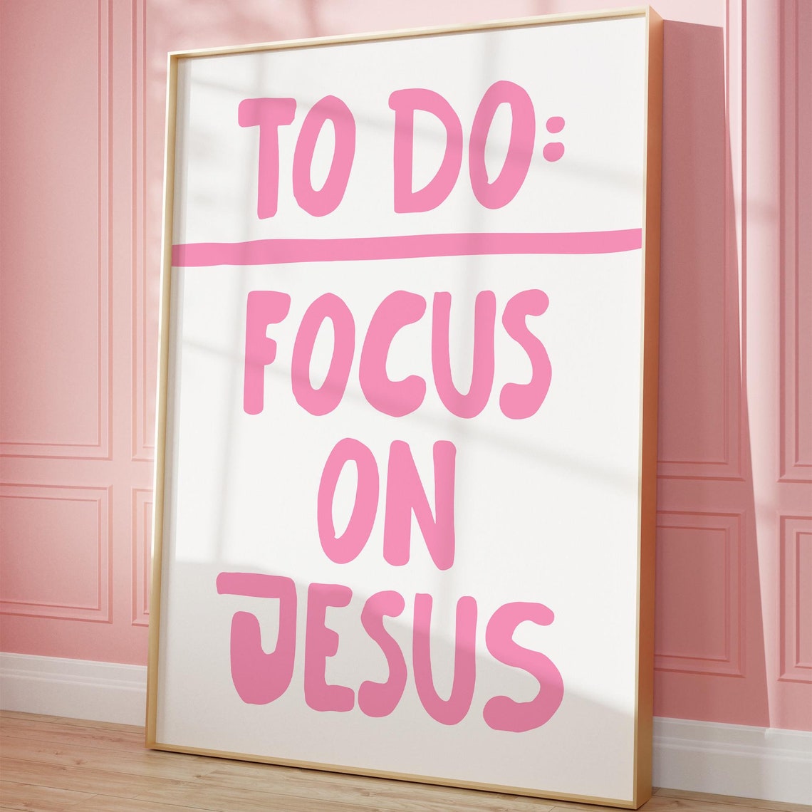 To Do Focus On Jesus Pink Hand Lettered Daily Faith Wall Poster - Image 2