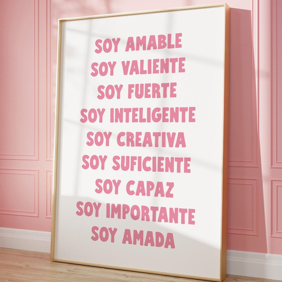 Soy Amable Soy Valiente Pink Spanish Affirmations Girl Room Poster - Image 3