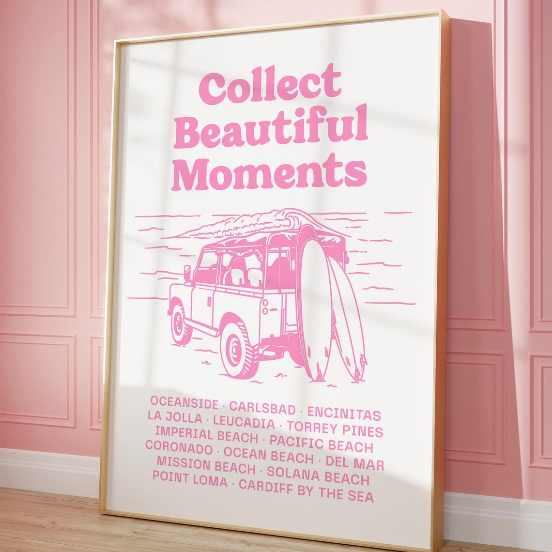Collect Beautiful Moments San Diego Beach Towns Pink Surf Car Poster - Image 3