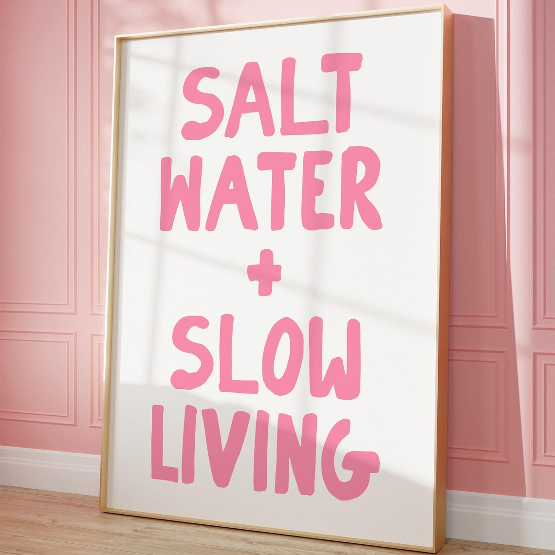 Salt Water Slow Living Soft Pink Coastal Quote Decor Wall Poster - Image 3