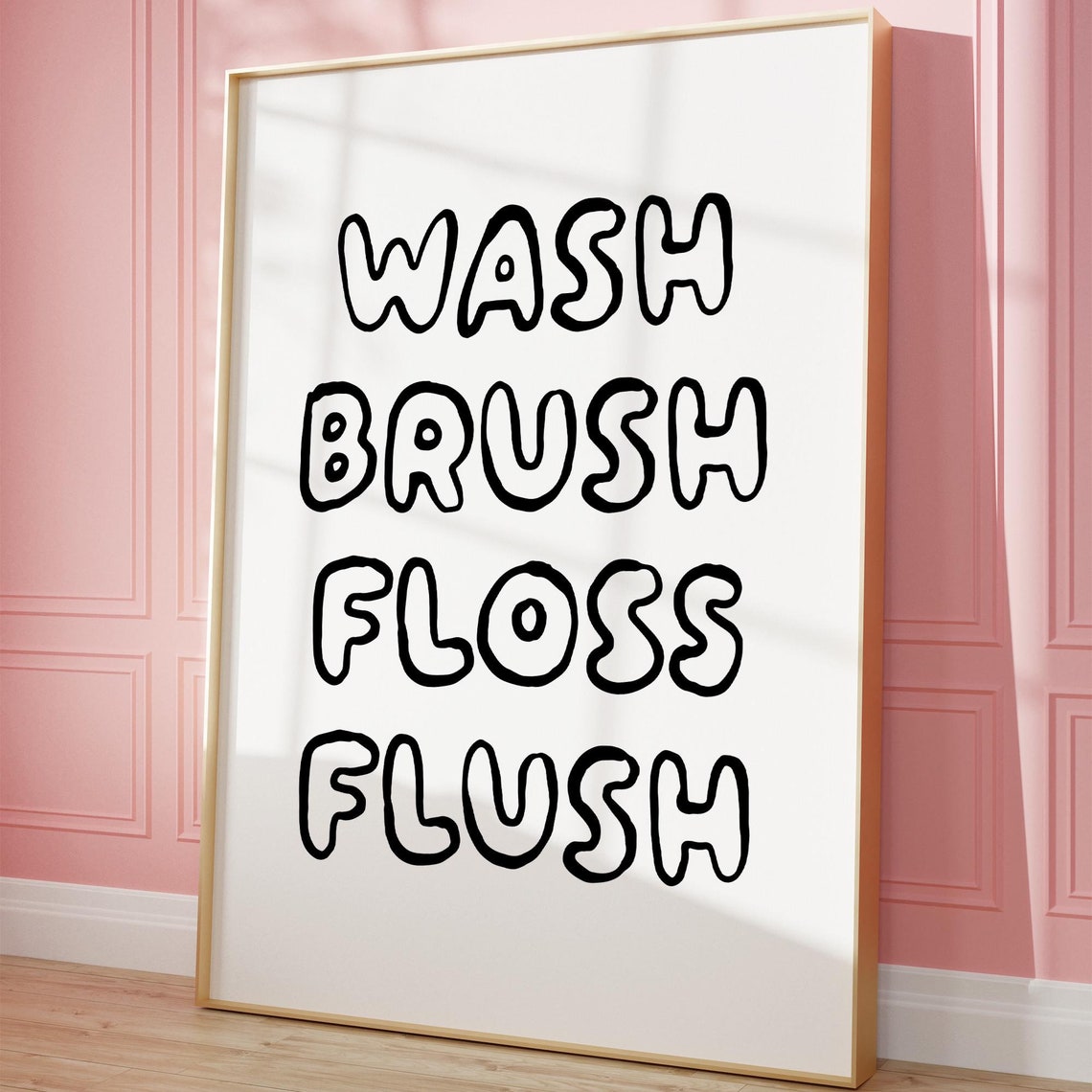 Wash Brush Floss Flush Bubble Letters Kids Bathroom Routine Poster - Image 3
