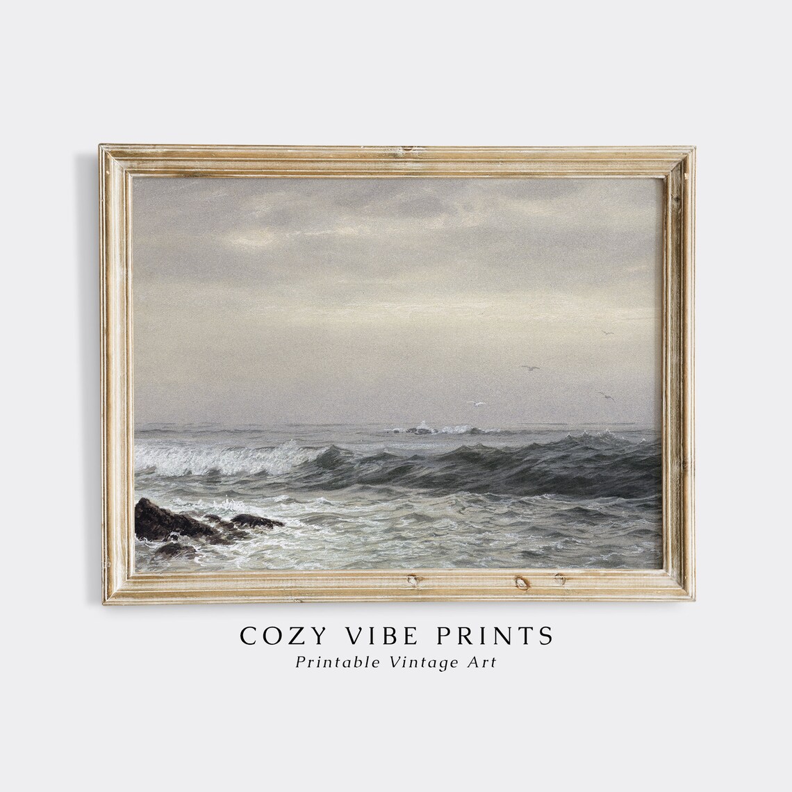 Vintage Moody Seascape Oil Painting Ocean Waves Coastal Poster - Image 2