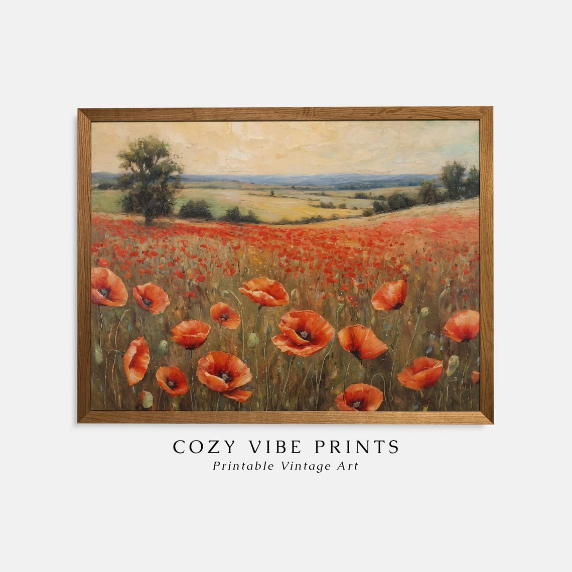 Poppy Field Print Floral Red Flowers Landscape Oil Painting Vintage Wall Art Cozy French Farmhouse Decor - Image 4
