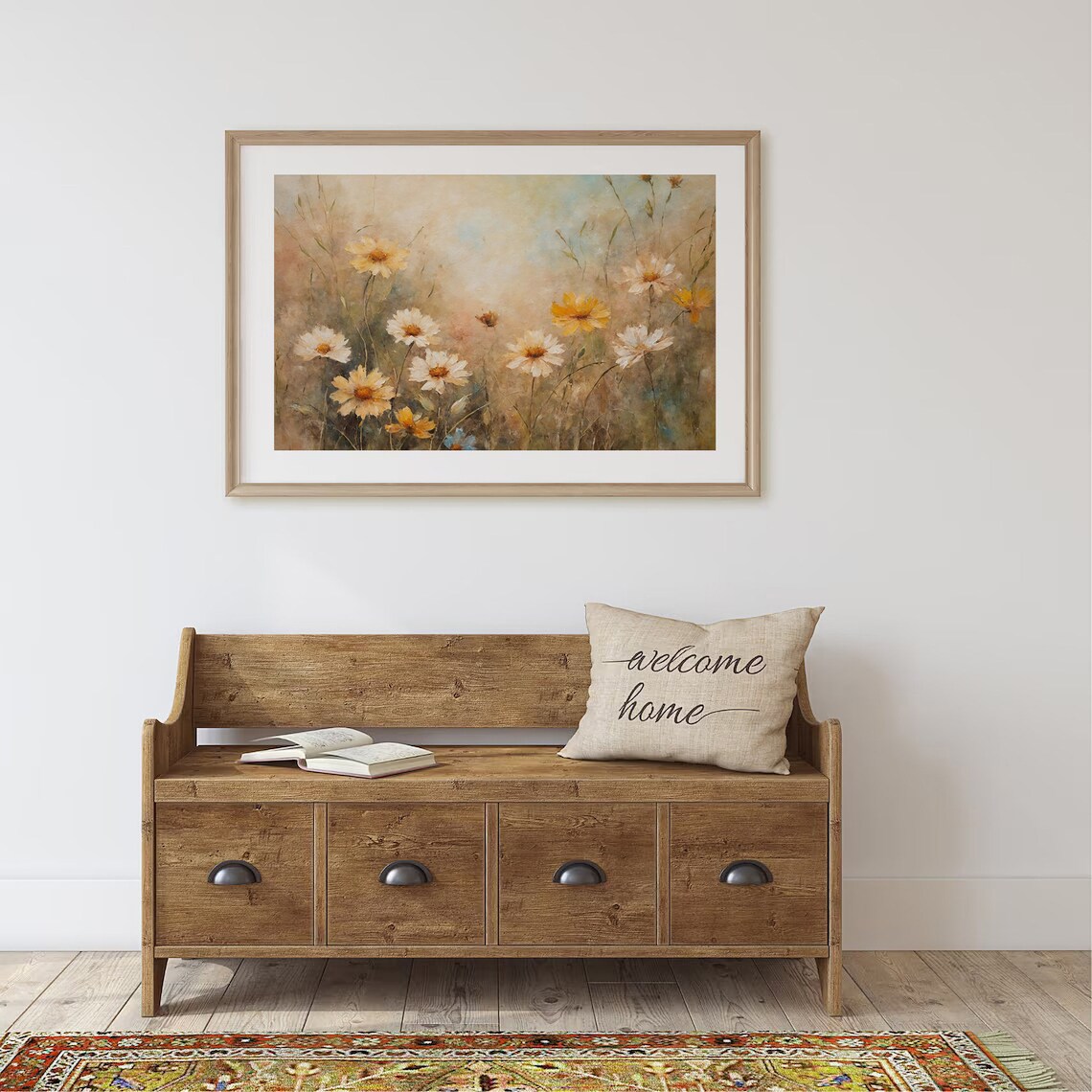 White Daisies Meadow Vintage Botanical Flower Field Painting Poster - Image 4