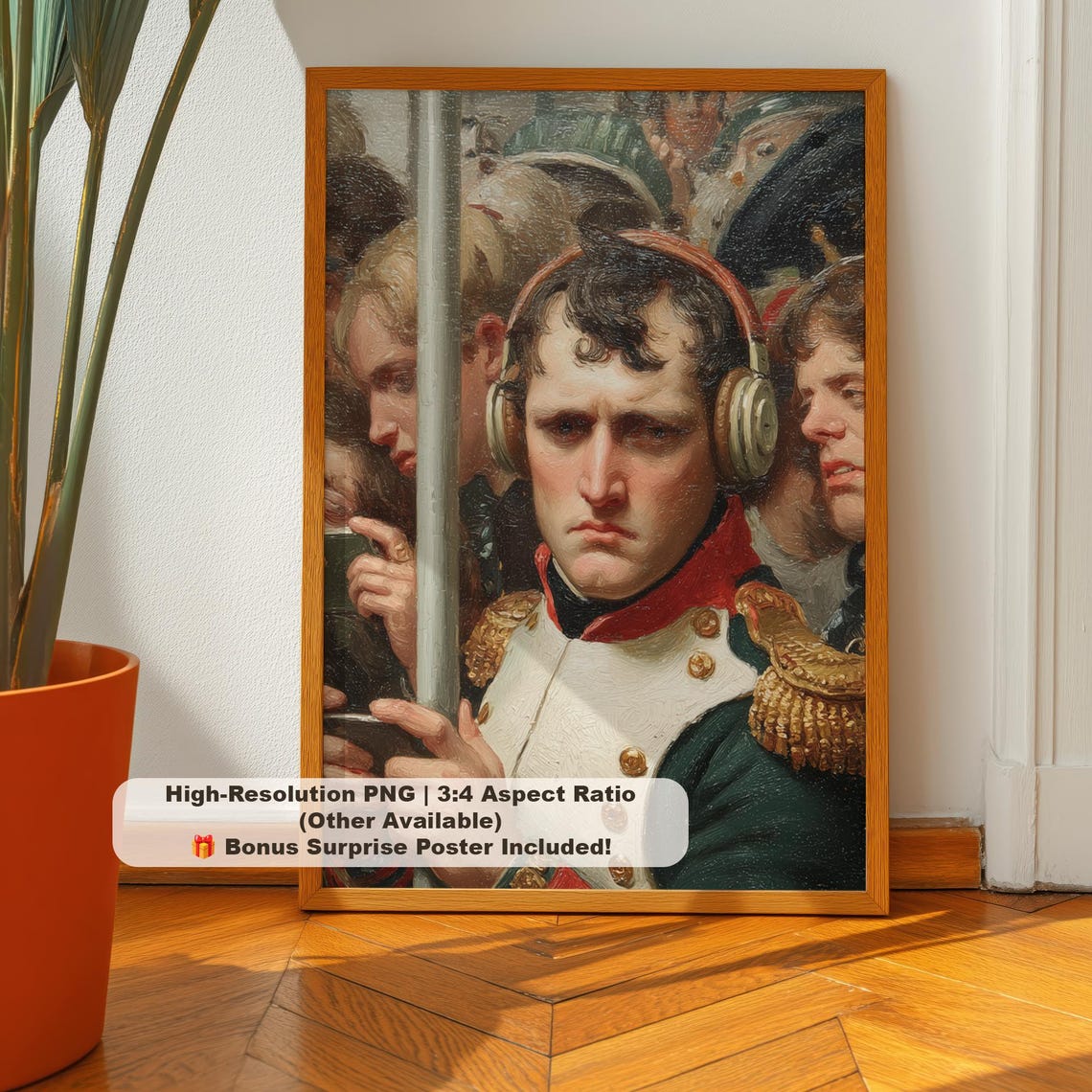 Napoleon Wearing Headphones On Subway Funny Classical Art Poster