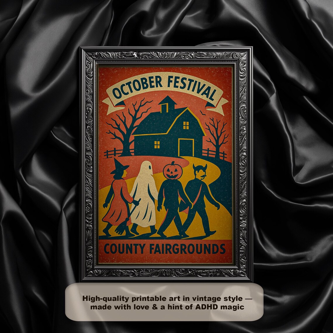 Vintage October Festival Halloween Farmhouse Retro Art Poster